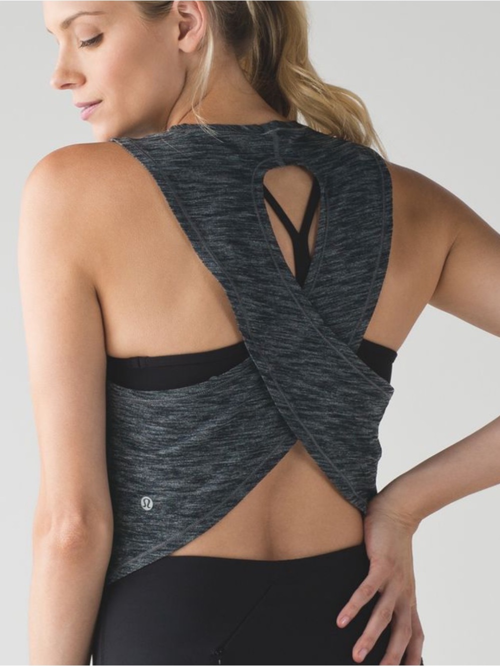 lululemon athletica Charcoal open back Muscle Tee/crop top